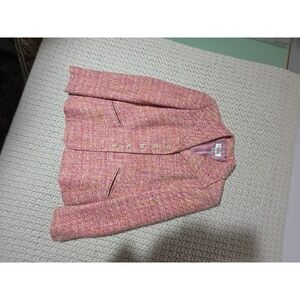 Talbots Tweed Blazer Women 2 Pink Multi Excellent Silk Blend Button Front Jacket